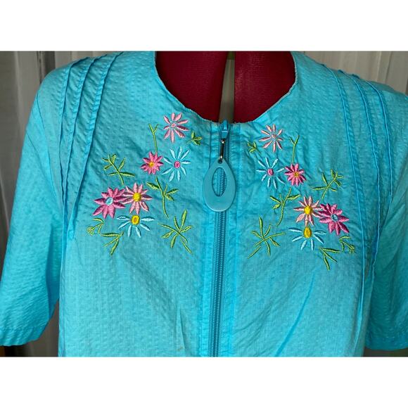 house dress duster embroidered collar pink - Picture 2 of 11